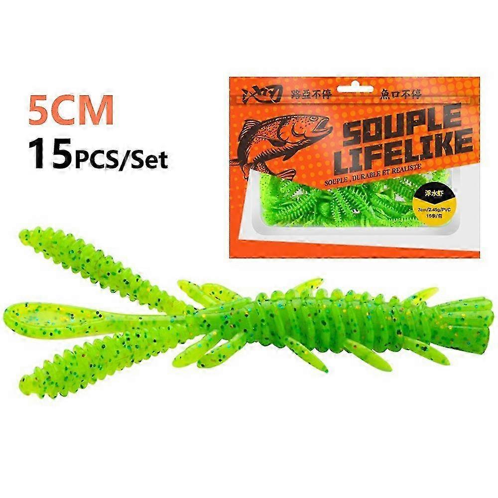 15Pcs Set 5cm Floating Shrimp Fishing Lures Soft Bait Artificial Swim Lure - Black Or