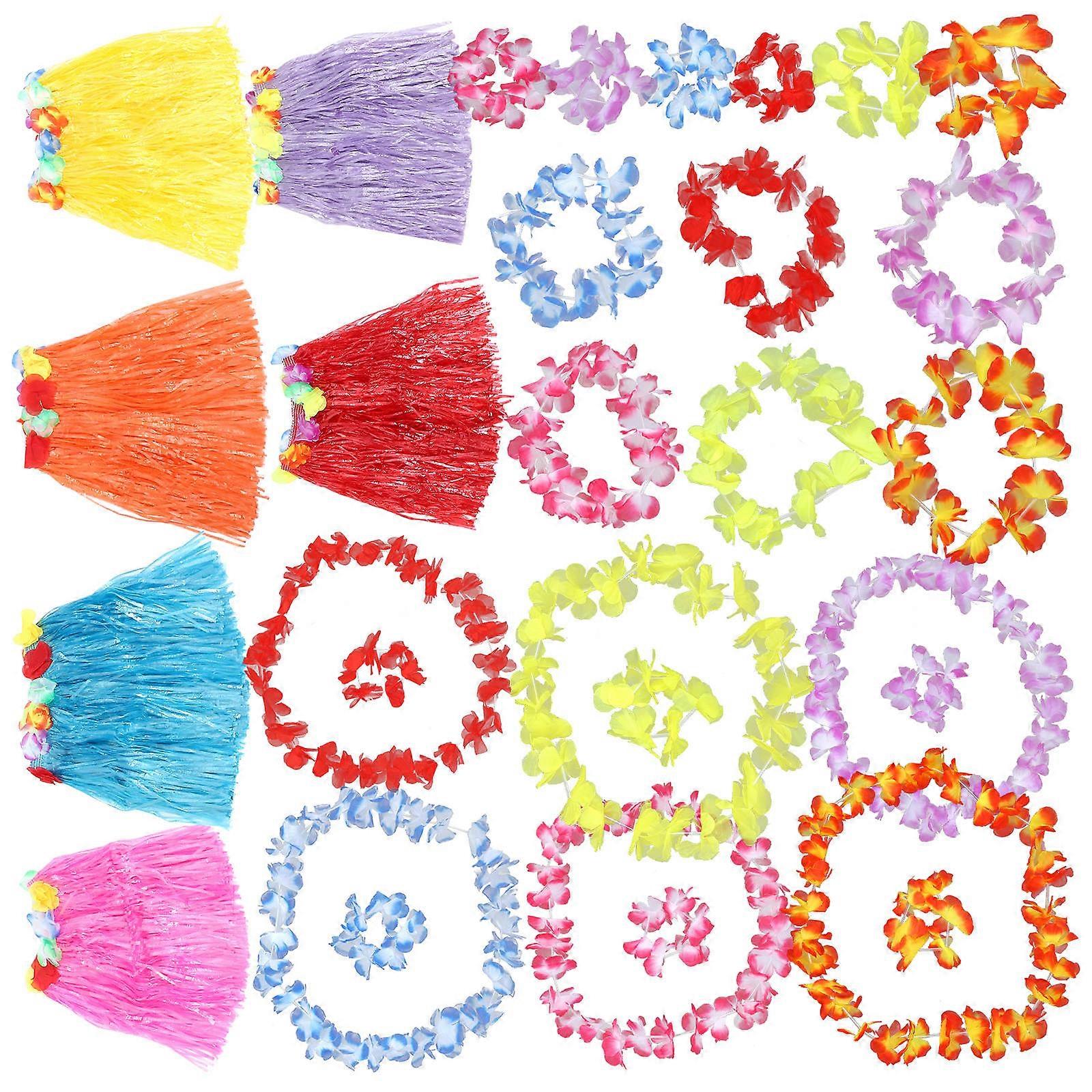 Hawaiian Party Props Skirt Set Beach Travel Decorative Accessory Assorted Color 6 Sets