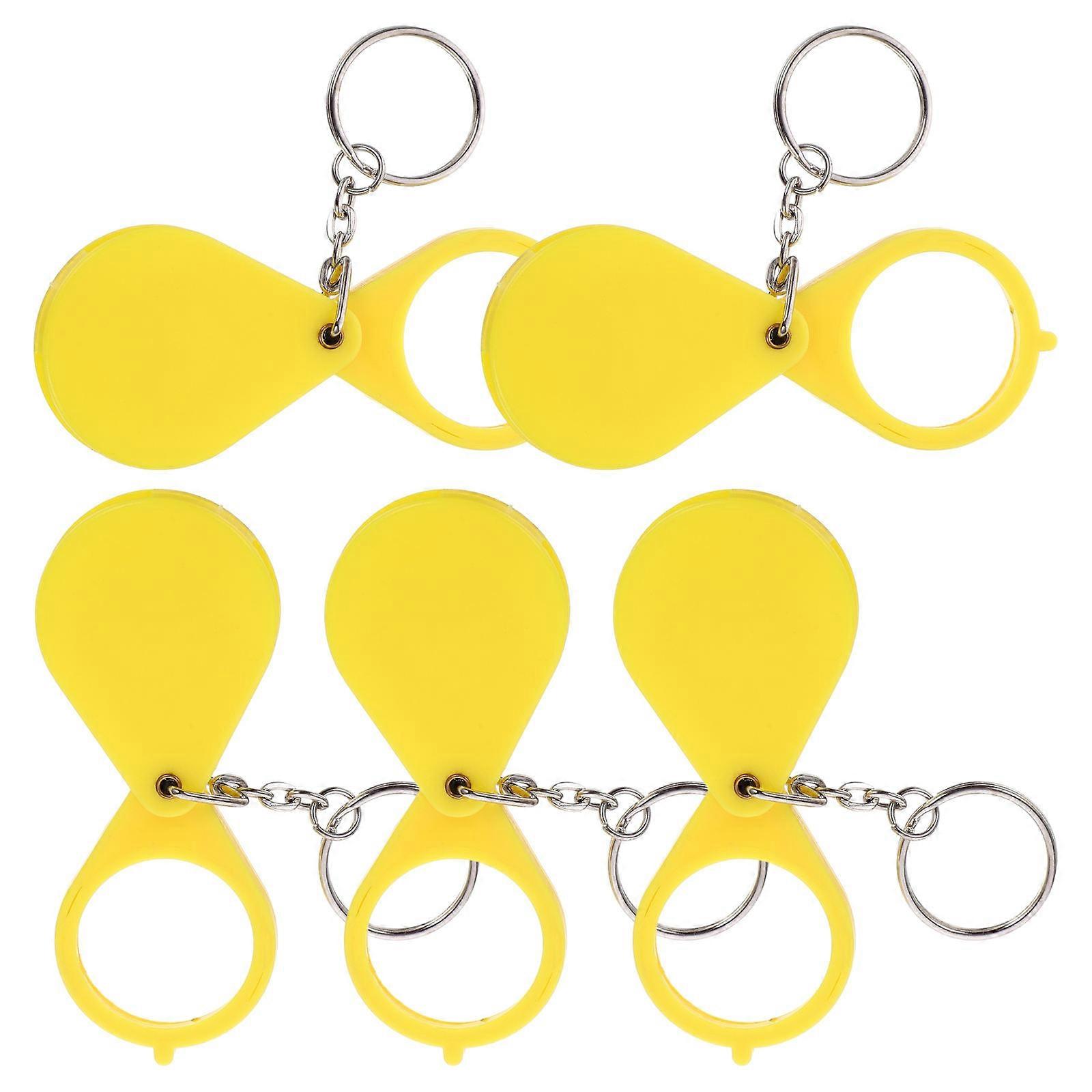 Pocket Magnifier Small Magnifying Glass Pendant Key Ring For Reading Jewelry Observation Yellow 5.00X3.70X0.80cm Folding Design 6Pcs