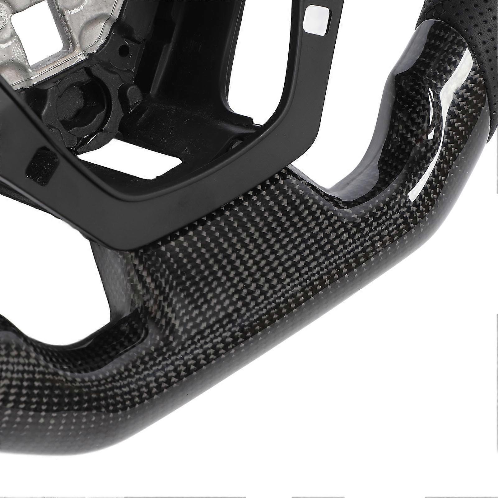 Carbon Fiber Steering Wheel Nappa Perforated Leather Black Stitching Glossy Steering Wheel for Raptor 2022+ D Shape B Type