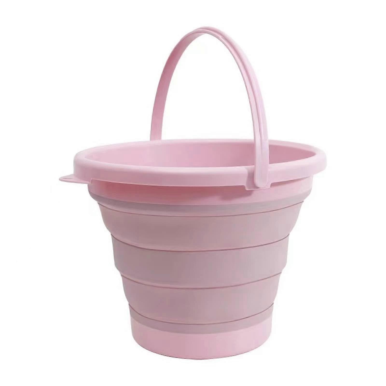 Foldable Bucket 5L, Multi-Purpose Silicone Bucket for Beach, Camping, Fishing Accessories, Pink Color