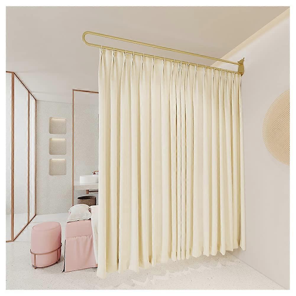 Sichtschutz Raumteiler Vorhang Beige 200 cm x 260 cm mit Durchscheinendem Design und Goldene Metall-Gardinenstange