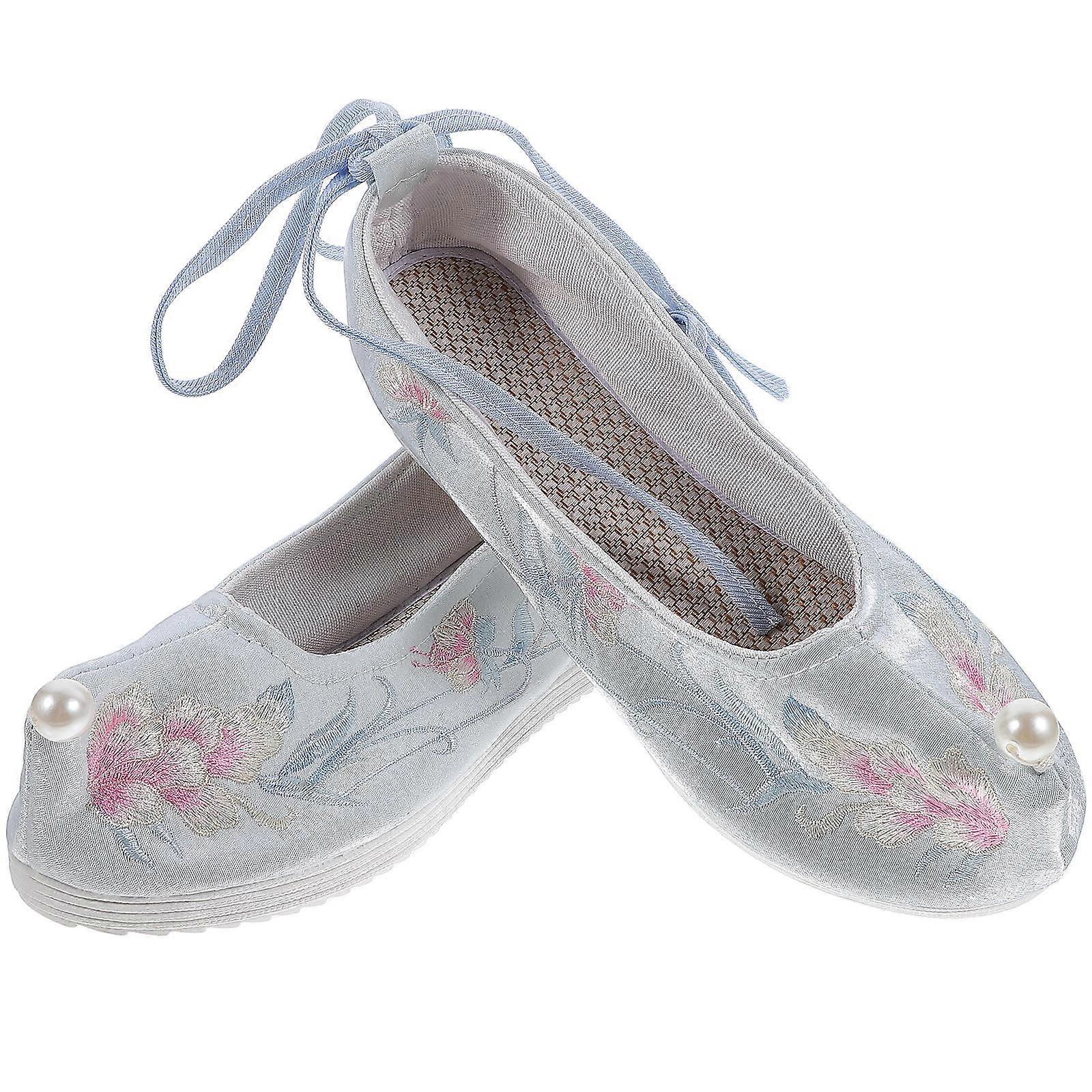 Vintage Embroidered Shoes Pair Toe Formal Wear Comfortable Hidden Wedges 1Pair