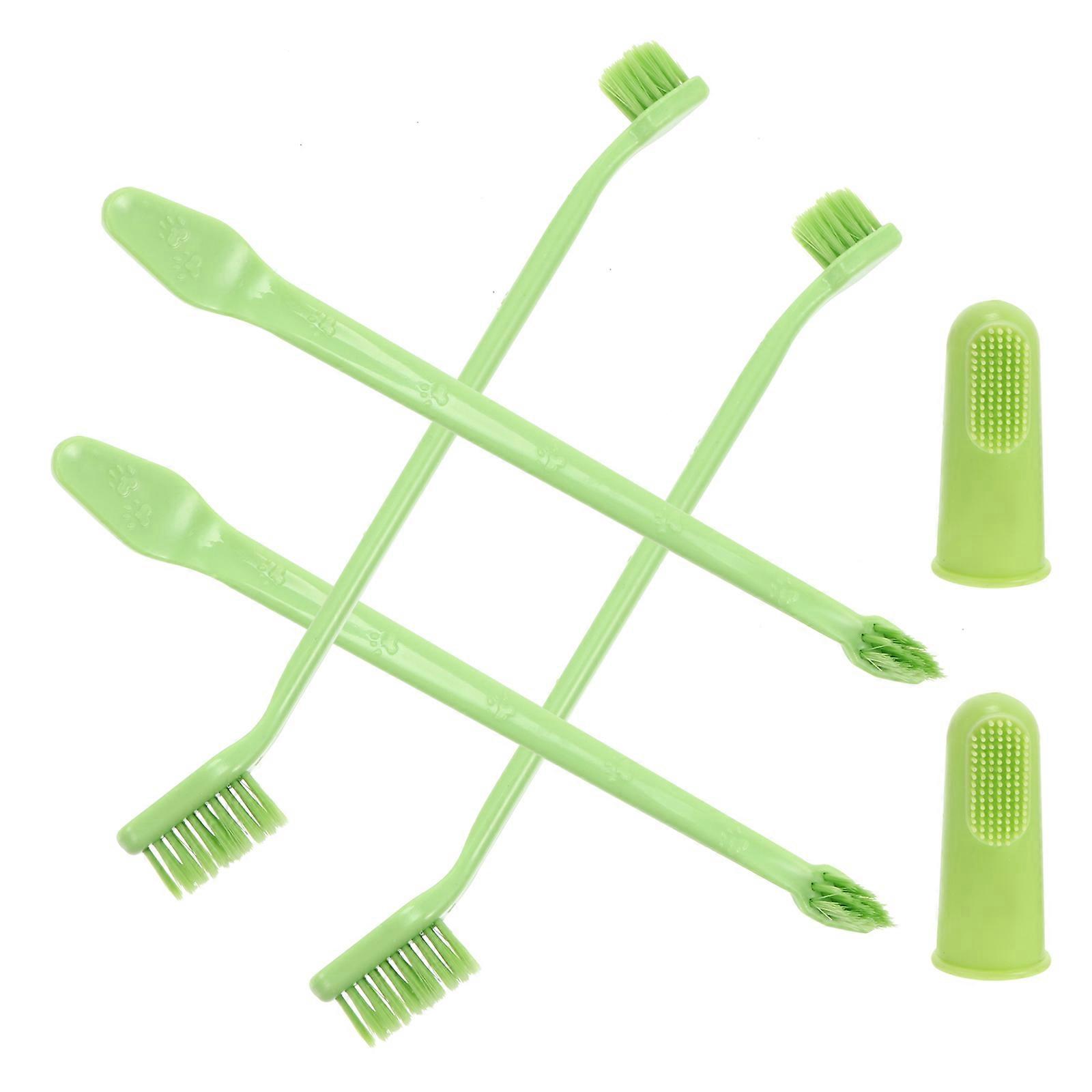 Green DoubleEnd Dog Toothbrushes with NonSlip Handle for Easy Cleaning and Oral Set
