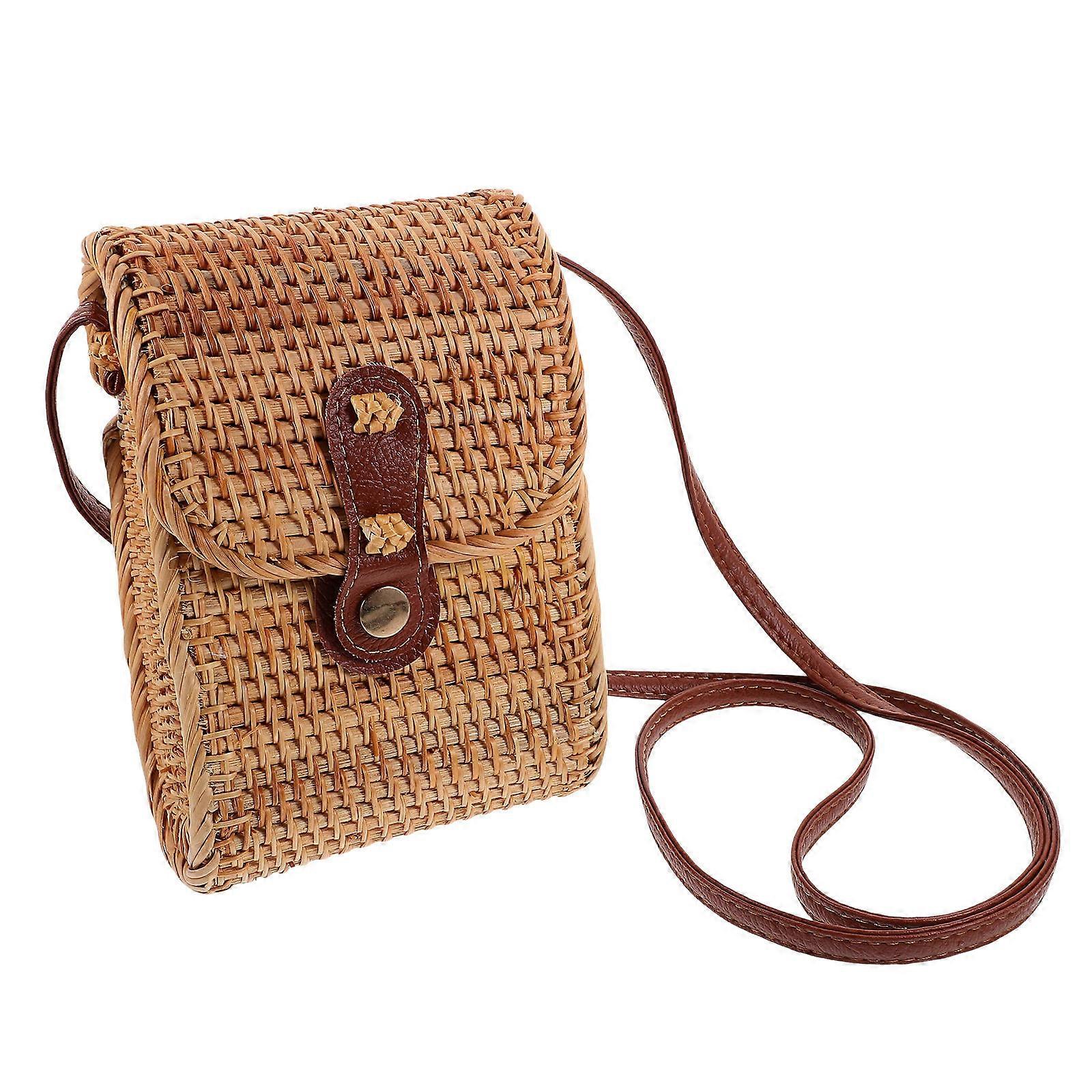 Rattan Woven Belt Bag Women Shopping Synthetic Material Storage 1Set