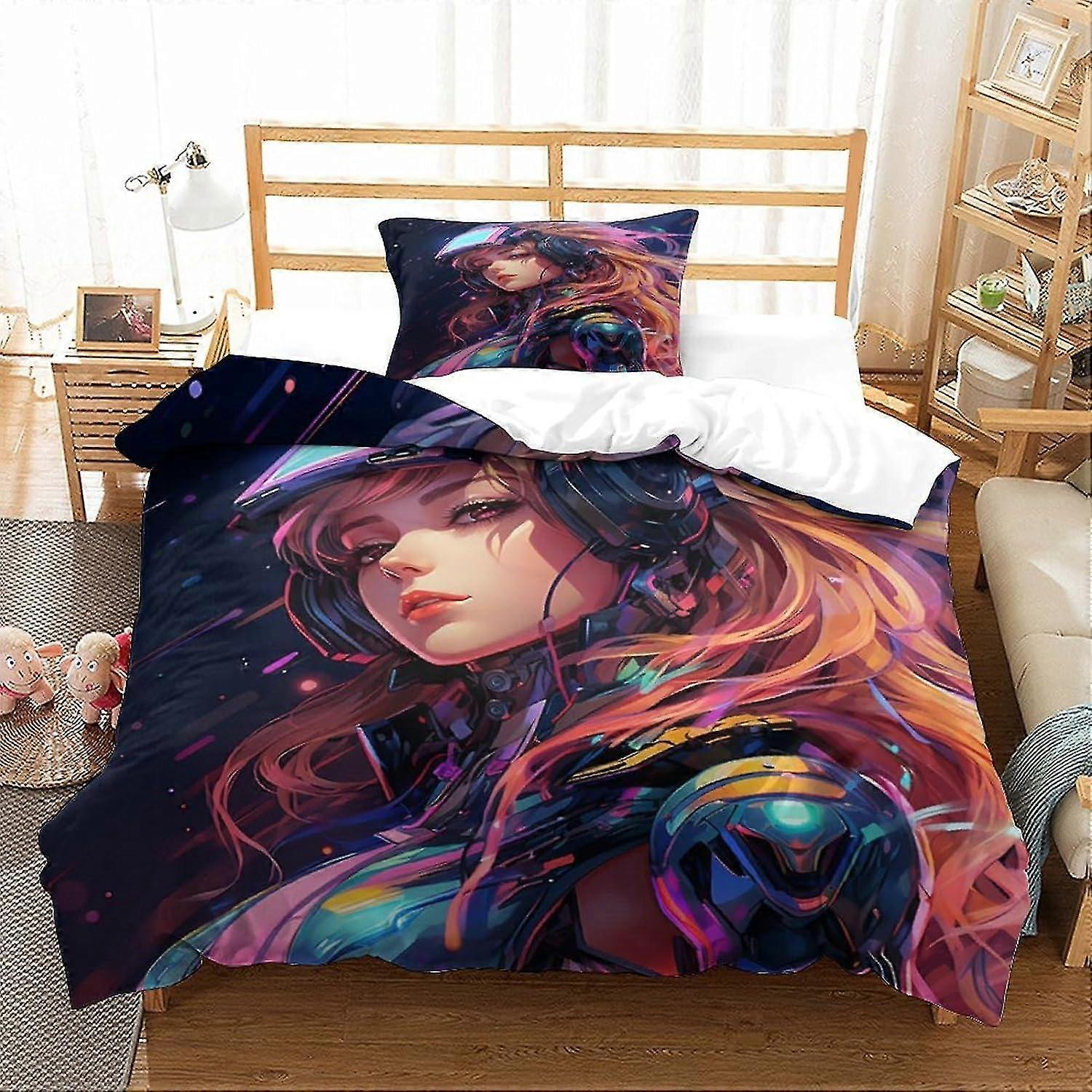 Helmet Girl Printed Duvet Cover Set Soft Microfiber Bedding Set for Adults and Kids 2Pcs with Zipper Closure for Home Decoration
