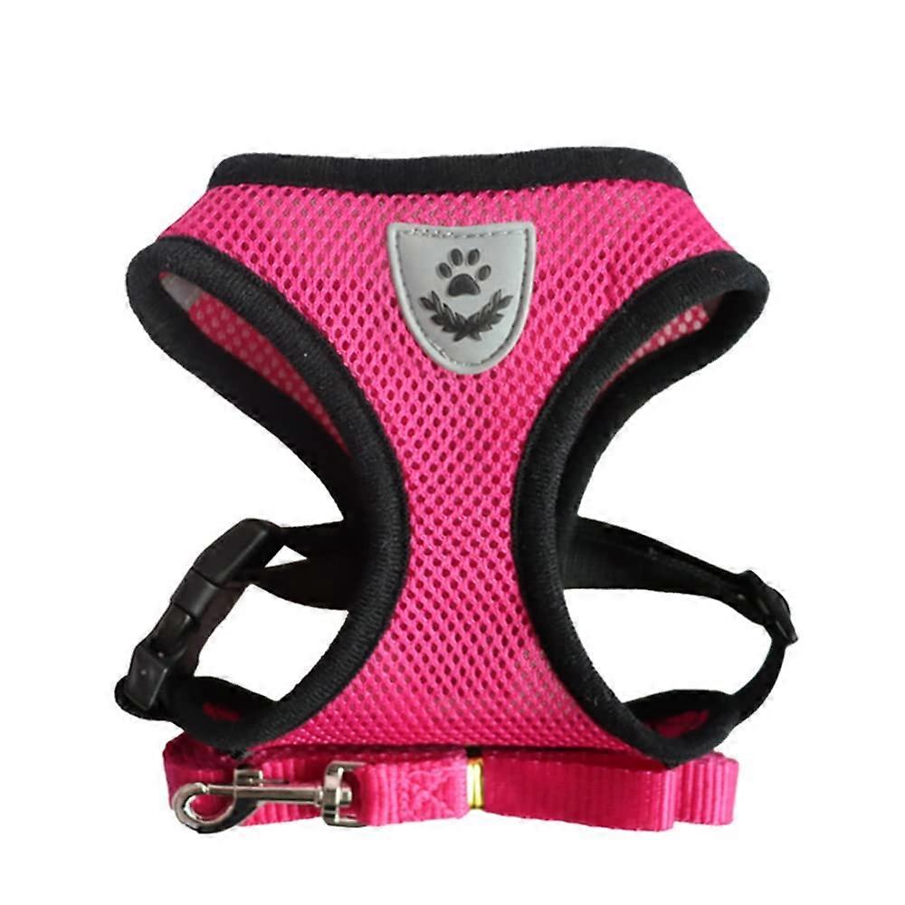 Designerbox dog harness for cats, adjustable, mesh fabric with soft walking leash for puppies, size L, pink rose L