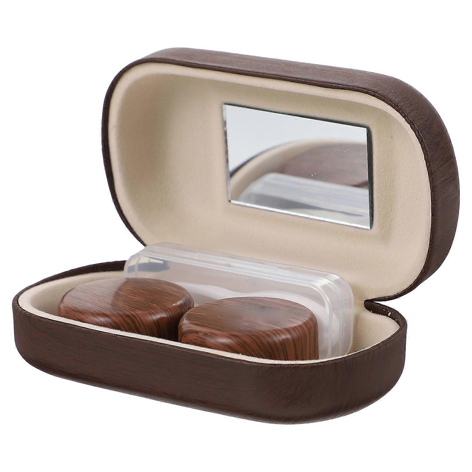 Brown Lens Case Portable Eye for Storage 1Set