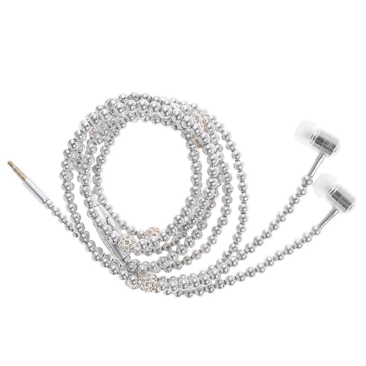 Decorative Earphone Chain In-Ear Headset with Mic Beautiful Simulated Pearls for Running Gym Exercise 1Pcs