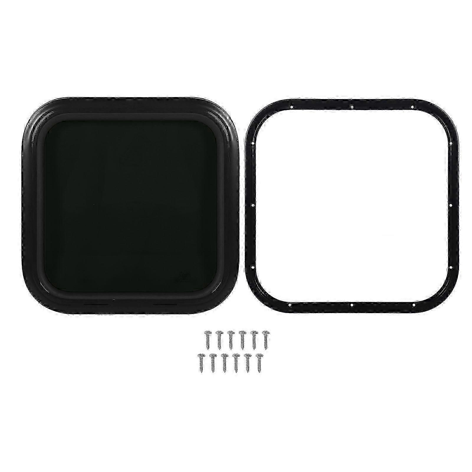 450x450mm RV Fixed Window Rounded Transparent Black Glass Door Window with Frame for Camper Caravan for 4853mm Wall Thickness