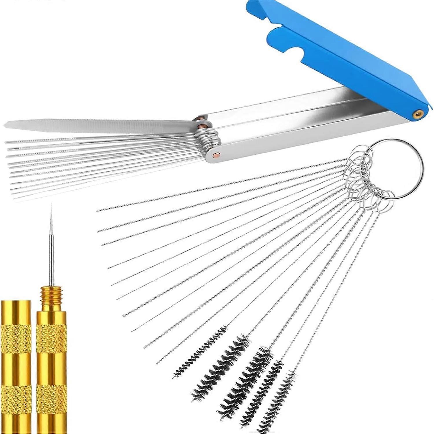 Cleaning Tool Set - 4-in-1 Carbon Deposits Remover with 13 Stainless Steel Cleaning Wires, 5 Nylon Brushes, 10 Cleaning Needles & Sharp Pick - for Mot
