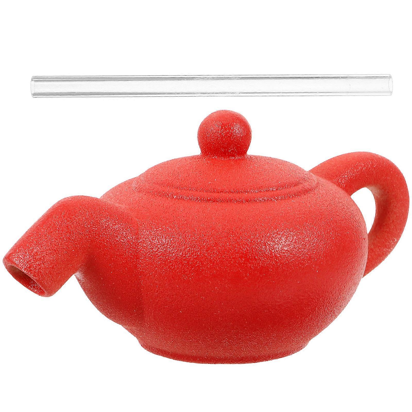 Floating Teapot Fountain Decoration for Desktop Ceramic and Plastic Red Color 1 Set
