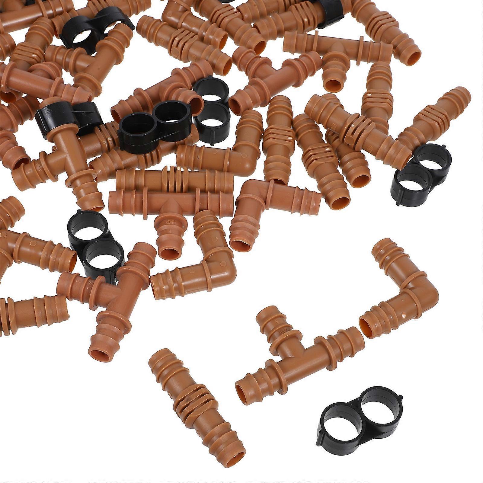 Drip Irrigation System Parts with 56 Brown PP Connectors for Easy Installation and Reliable Sealing 56 pieces