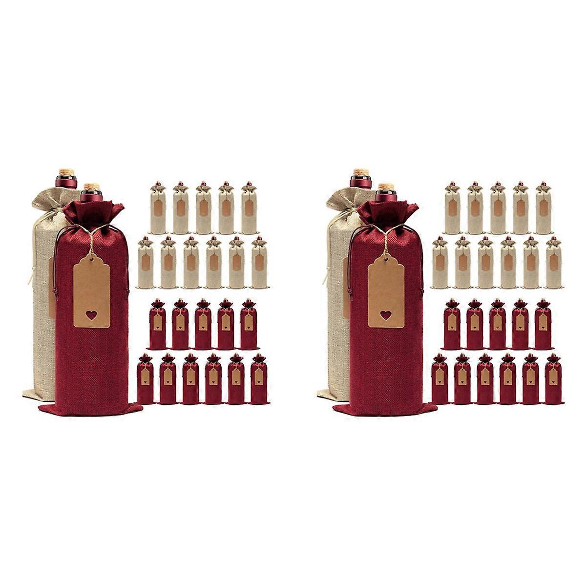 48 Pcs Burlap Wine Bags Bags,Wine Bottle Bags with Drawstrings,Tags & Ropes,Reusable Wine Bottle Cov