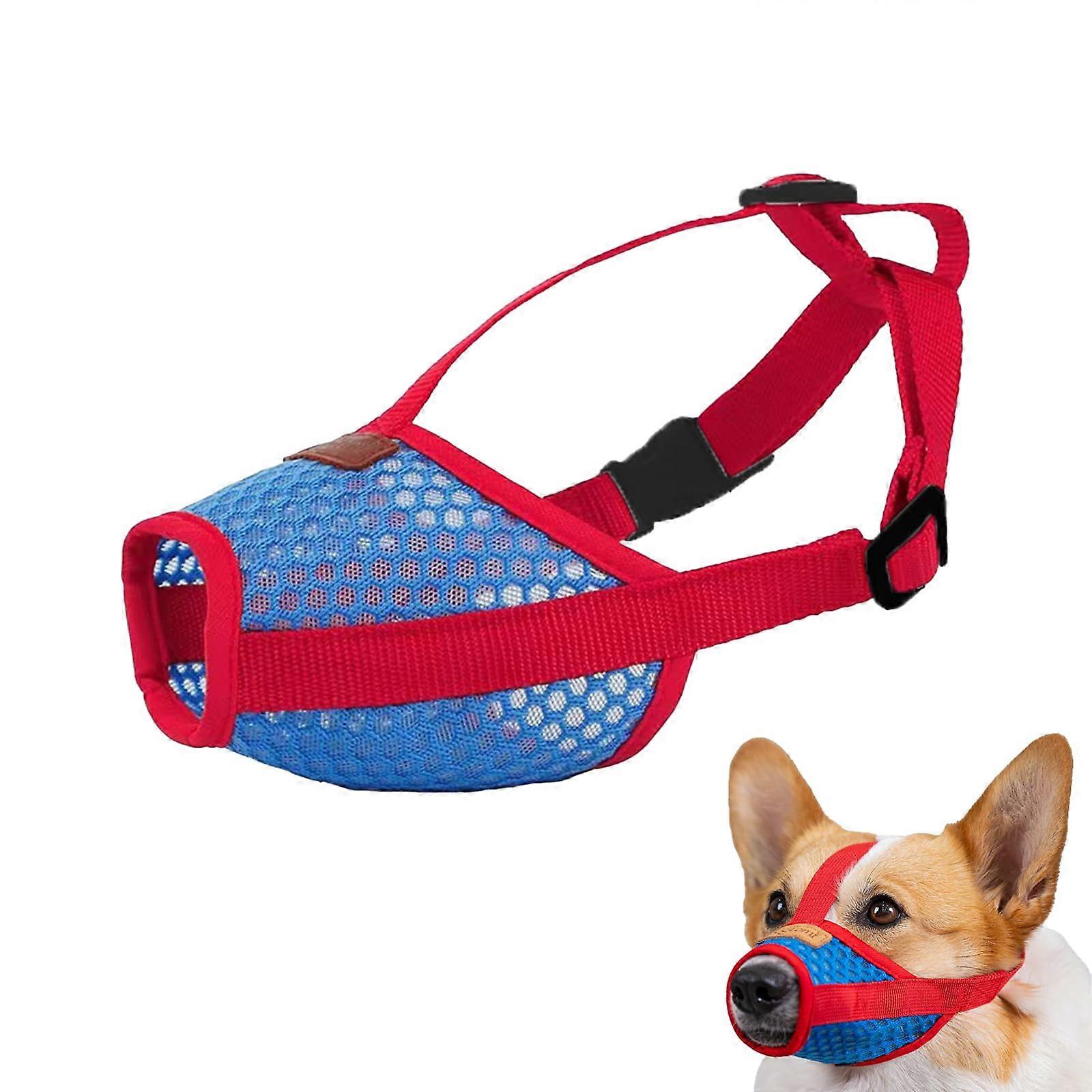 Dog Muzzle For Medium Dogs Adjustable Breathable Soft Nylon Mesh Prevents Biting Barking Chewing Panting And Drinking Red And Blue Size M