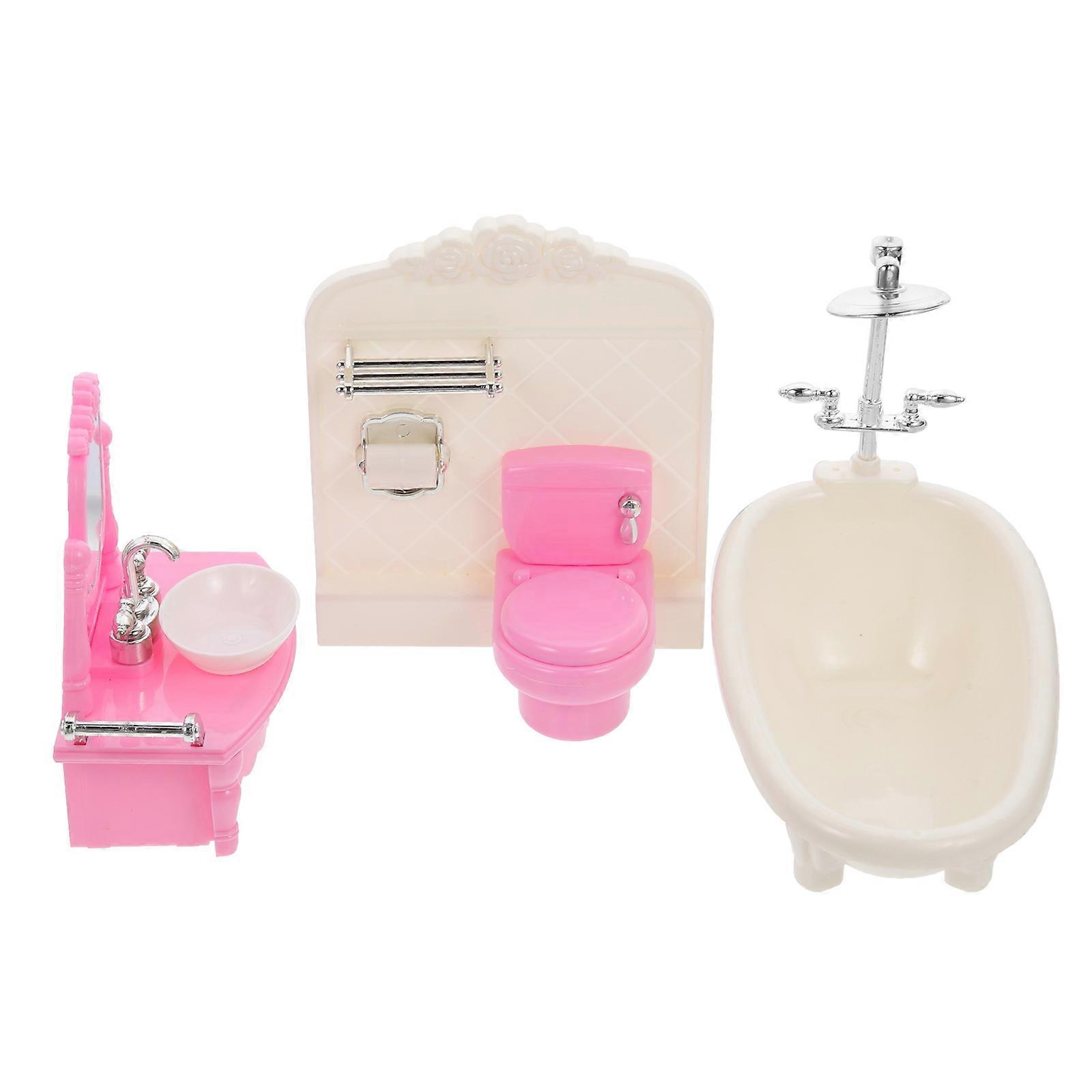 Miniature House Furniture Set with Bathtub and Toilet for Kids of Durable Plastic Assorted Color