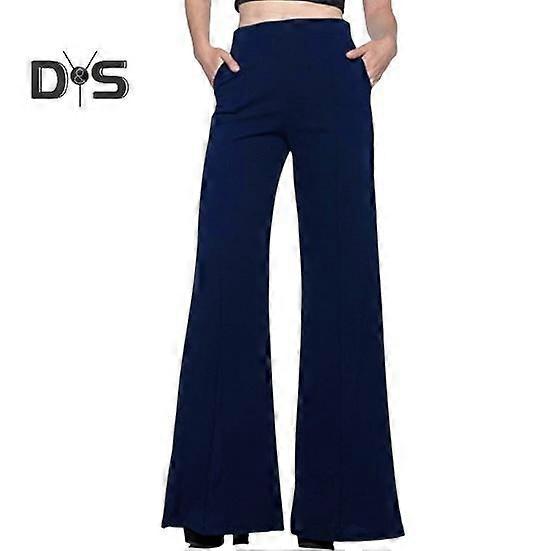 Women Long Pants Elastic High Waist Pockets Solid Color Trousers Casual Loose Fit Wide Leg Flared Pants Streetwear
