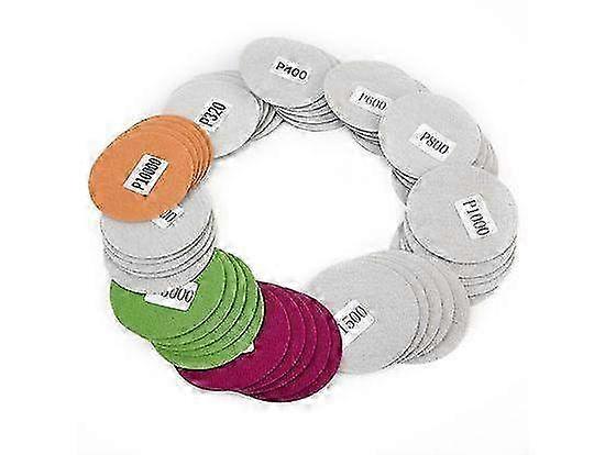 50pcs 3 Inch 75mm Waterproof Hook and Loop Sanding Discs with 320 to 10000 Grit for Wet and Dry Sanding