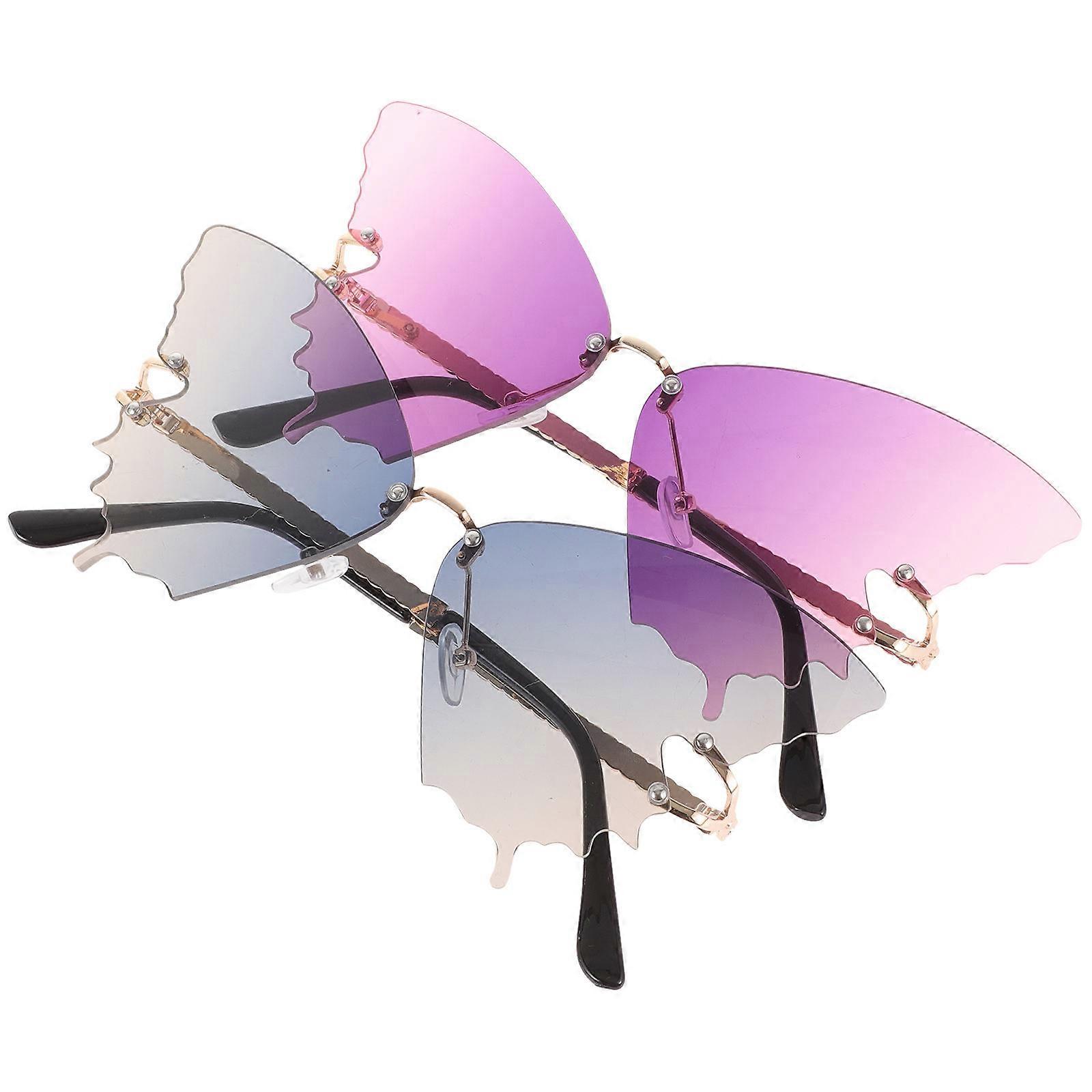 2pcs Irregular Rimless Sunglasses for Women – Lightweight, Comfortable Fit with Gradient Lenses for Summer Beach Parties and Events