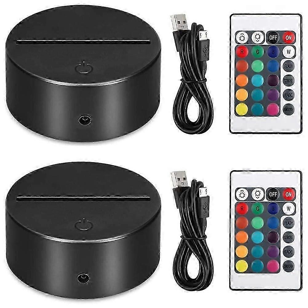 2 Pack 3D Night LED Light Lamp Base + Remote Control + USB Cable, 16 Colors Light Show Display Stan