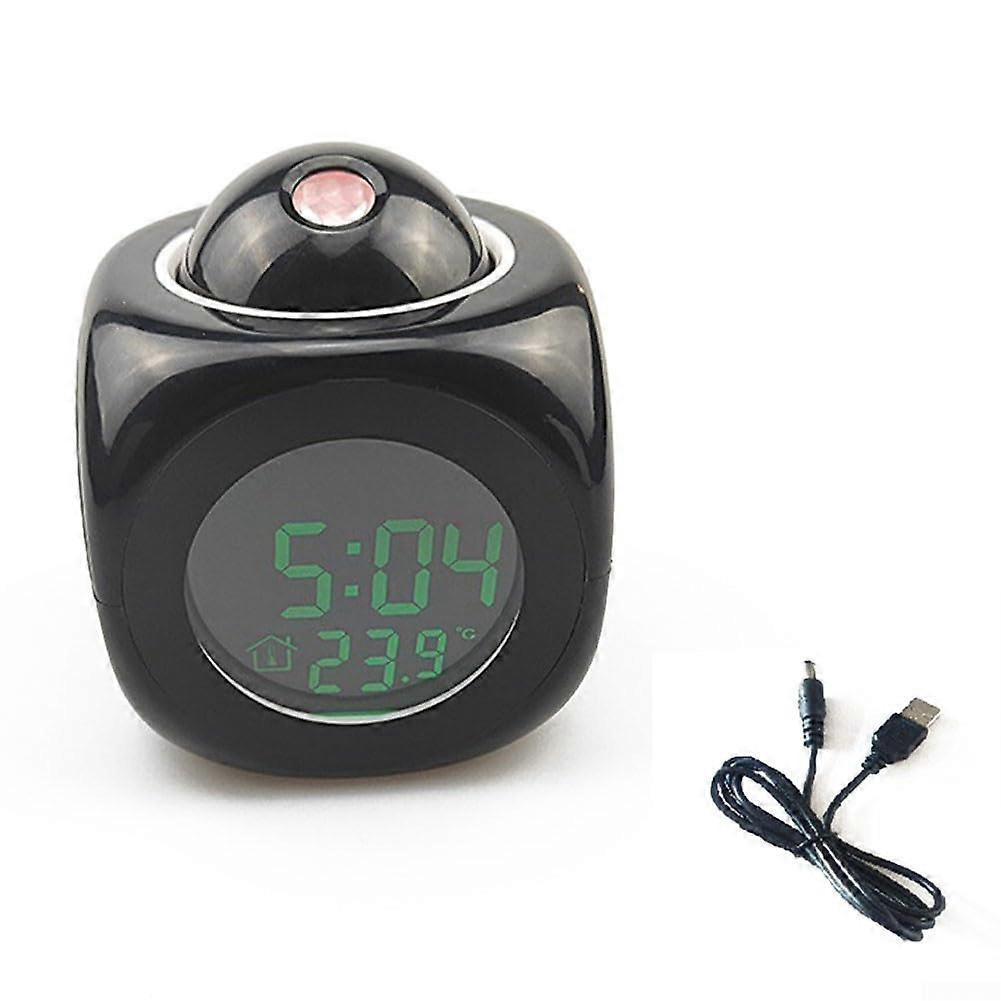 Projection Alarm Clock Compact Design Voice-Activated Temperature Alert Black USB Powered