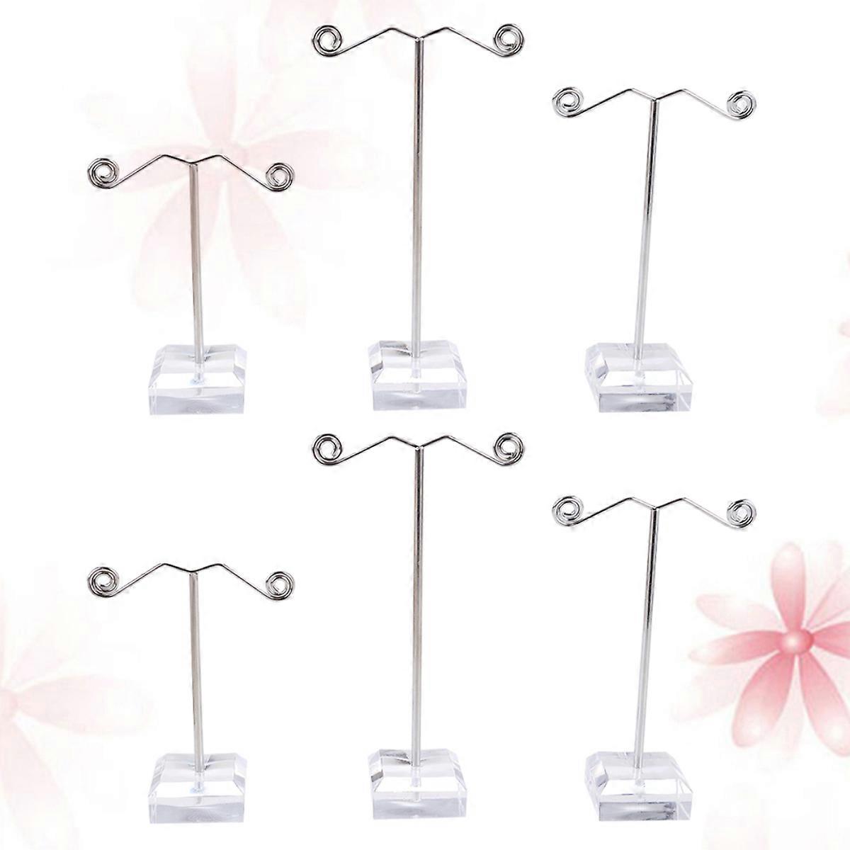 6 pcs Complete Set Mini Delicate Acrylic T Shape Earrings Stand Holder for Display White