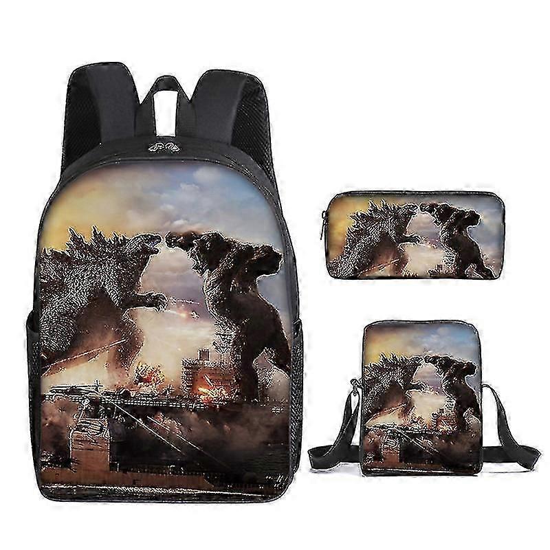 "Godzilla Schultasche Kinderrucksack oder Lunchtasche oder Federmäppchen oder 3er Set Dinosaurier-Print Rucksack für Kinder"