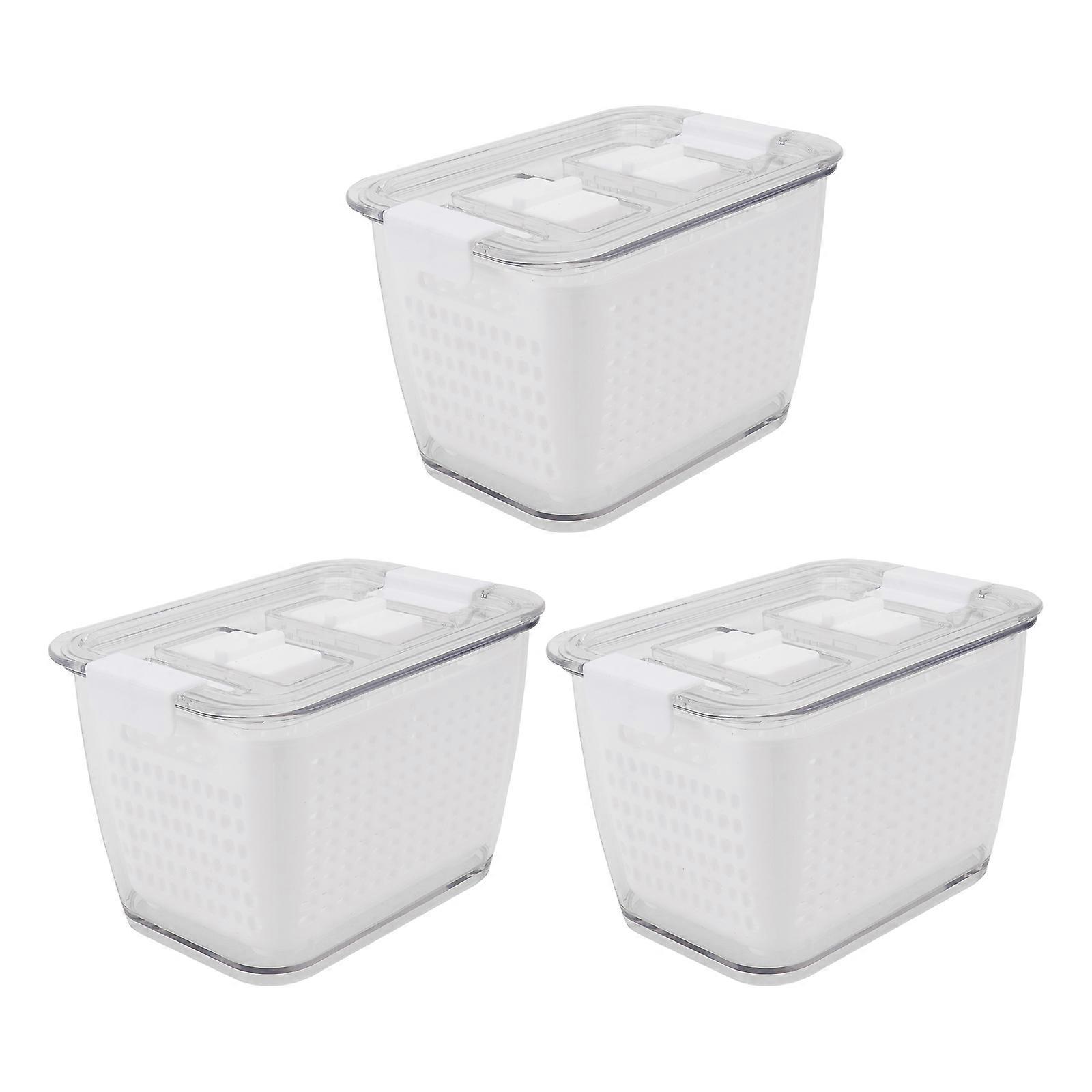 White Plastic Food Sealing Box for Home with Drainage Structure and Compact Size 3pcs