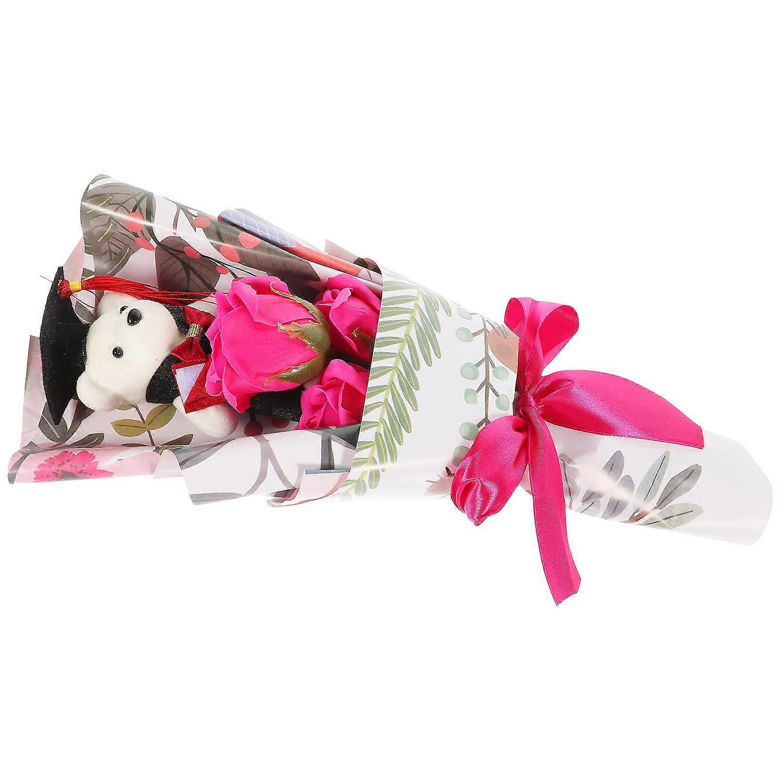 Graduation Bear Roses Flower Bouquet Perfect Floral Arrangement For Graduations And Anniversaries With Charming Rosy Touch 1Pack