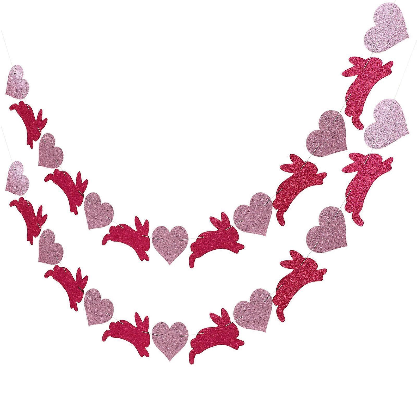 Happy Easter Banner 2Pcs Rabbit-Shaped Ornament For Spring Celebration Decor With Paper Material