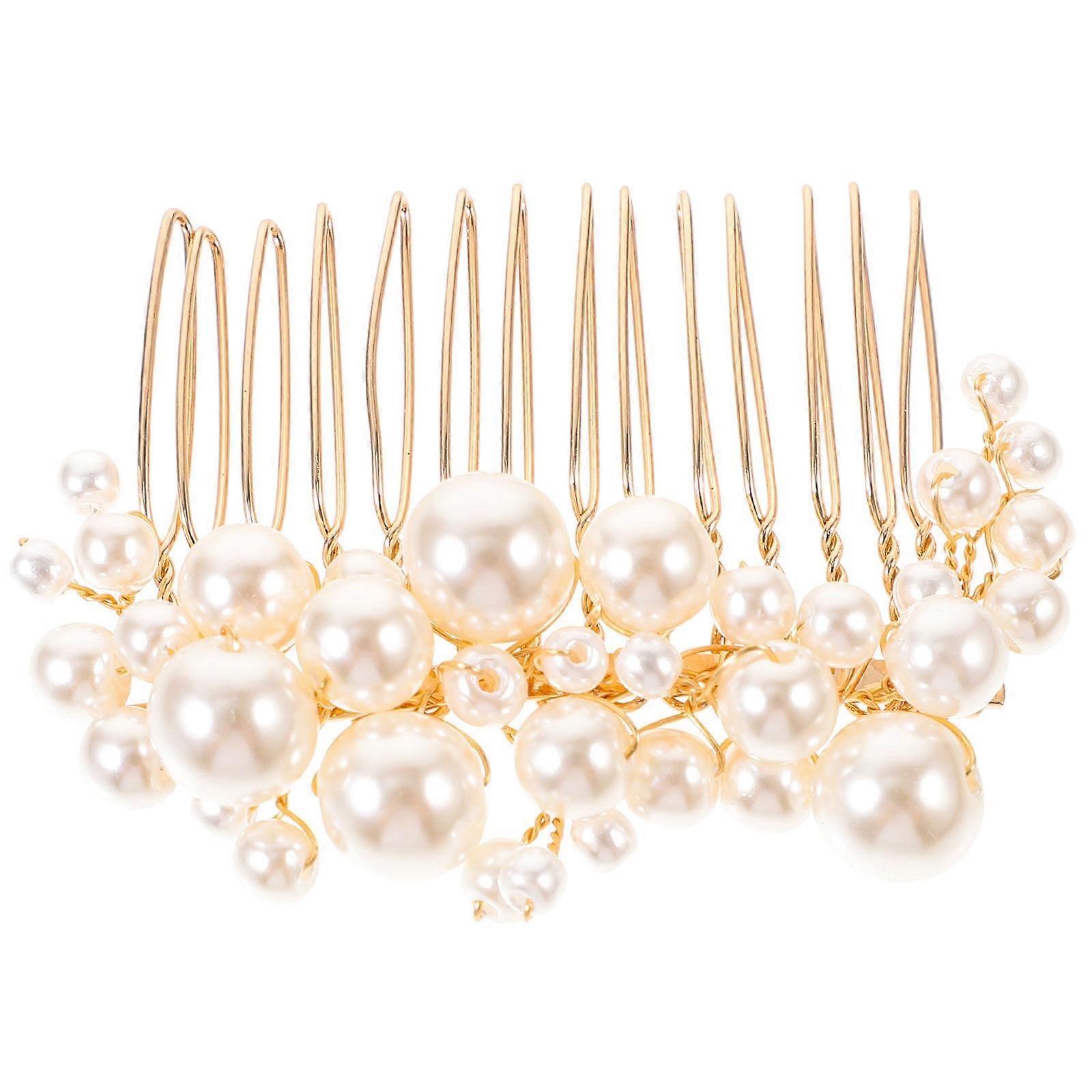 パールヘアコームファッションヘアインサートコーム女性ヘアピンエレガントヘッドドレスヘアアクセサリー(ゴールデン)