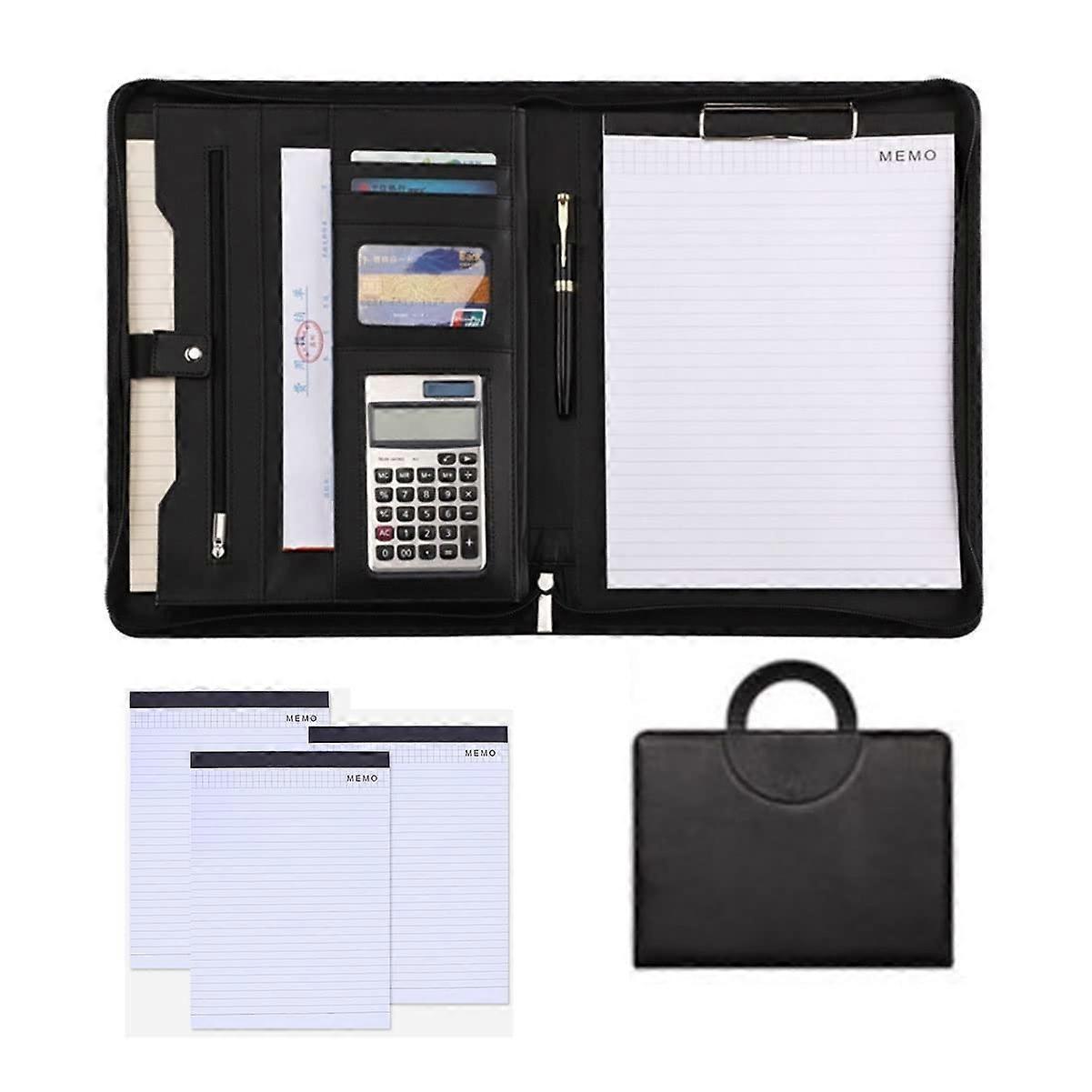 A4 Conference Folder with Zipper, Leather Business Portfolio Organizer, Waterproof Document Holder for Travel and Meetings