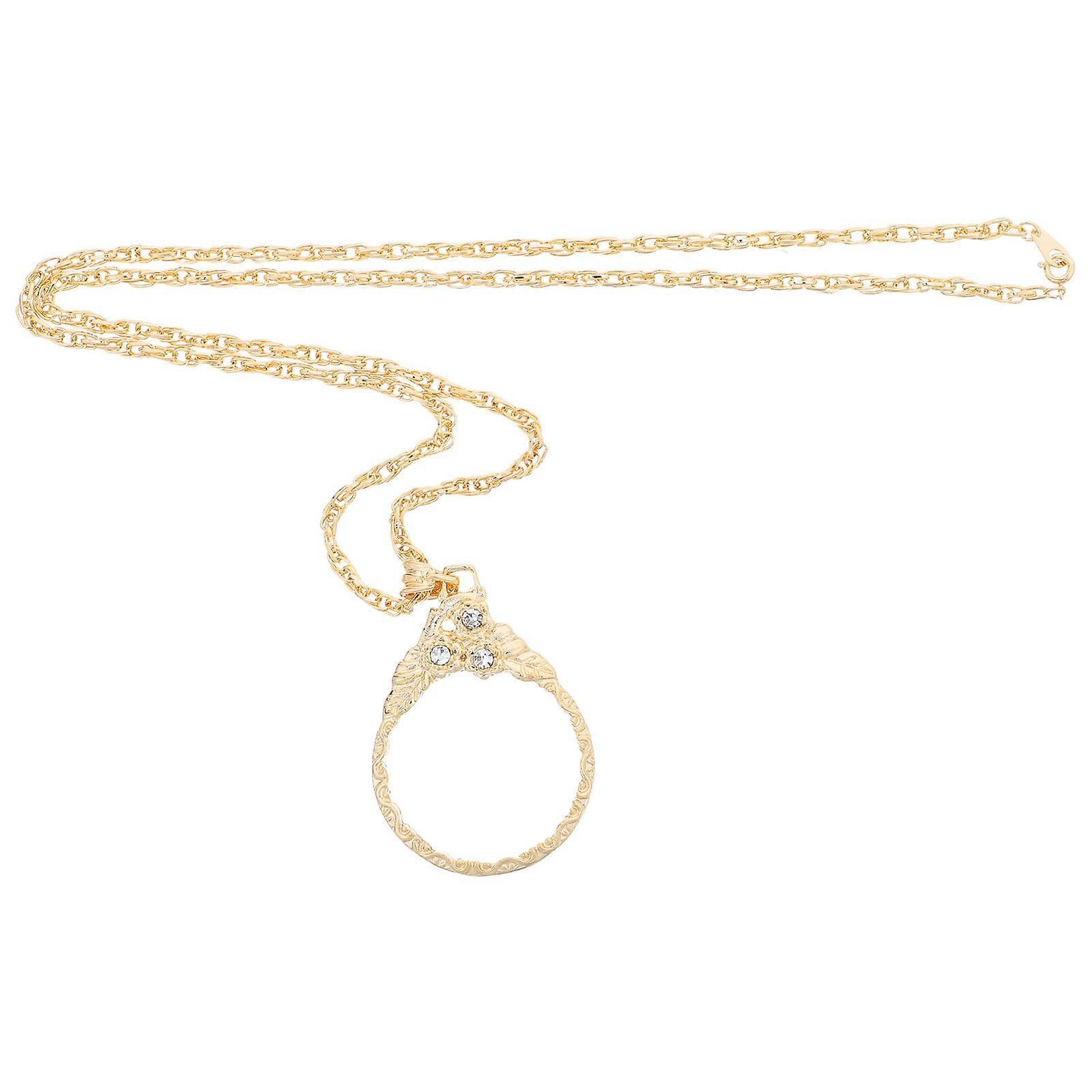 Optical Magnifier Lens Necklace with Glass, Retro Sweater Chain Pendant, Hands Free Portable Pocket Magnifying Glass for Reading Books, Magazines,