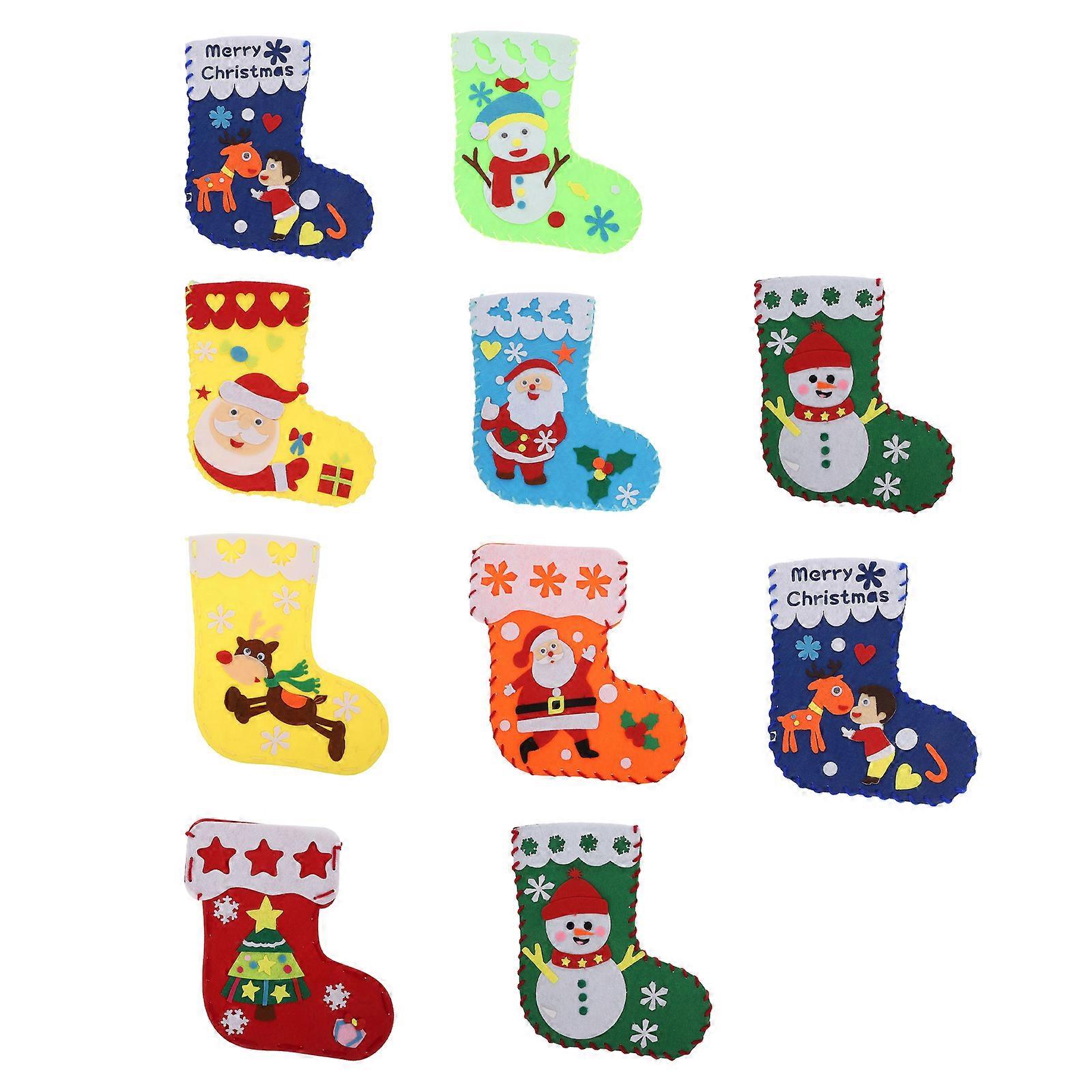 Christmas Sock Bag Kit For Children 10 Sets Assorted Color Handmade Gift Educational Tool DIY Kids Craft