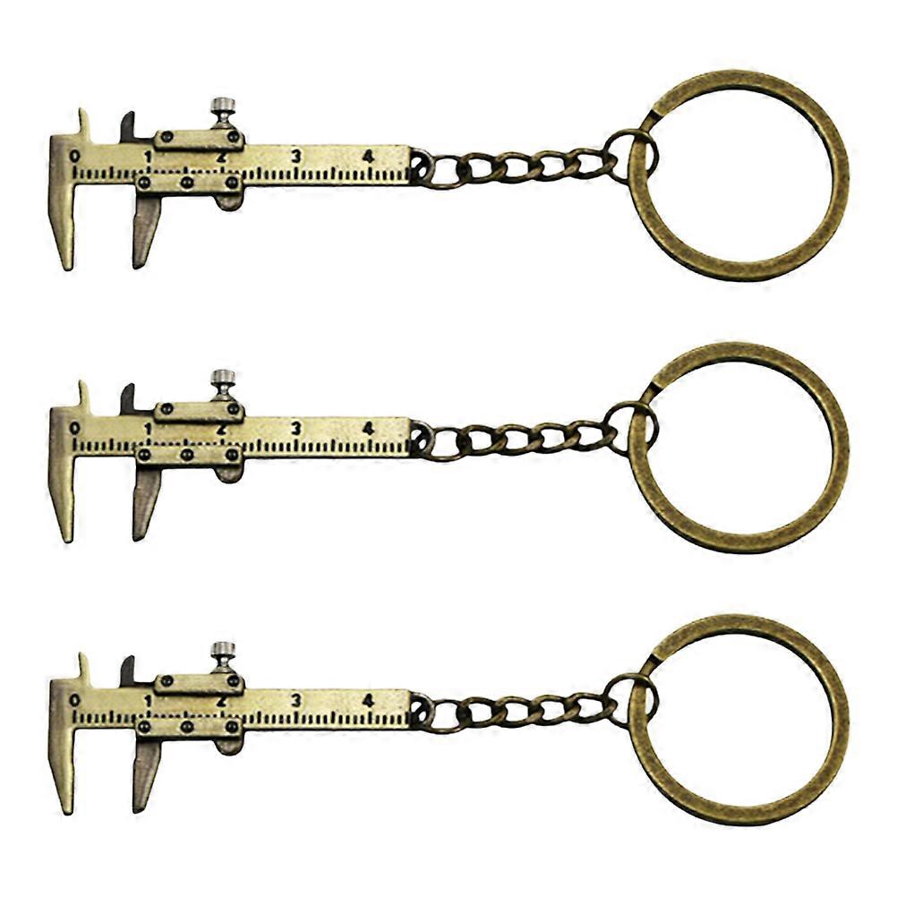Portable Vernier Caliper Keychain in Light Brown Zinc Alloy for Decor with Measurement Function 3pcs