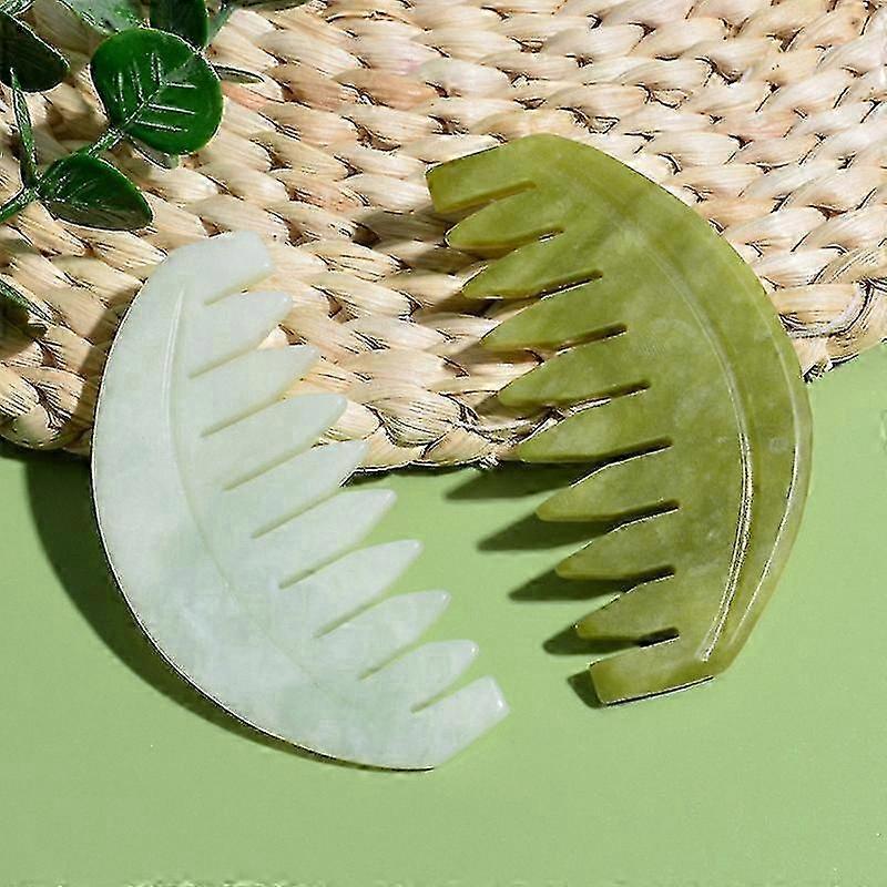 Natural Jade Wide-Tooth Massage Comb for Scalp Guasha and Meridian Therapy