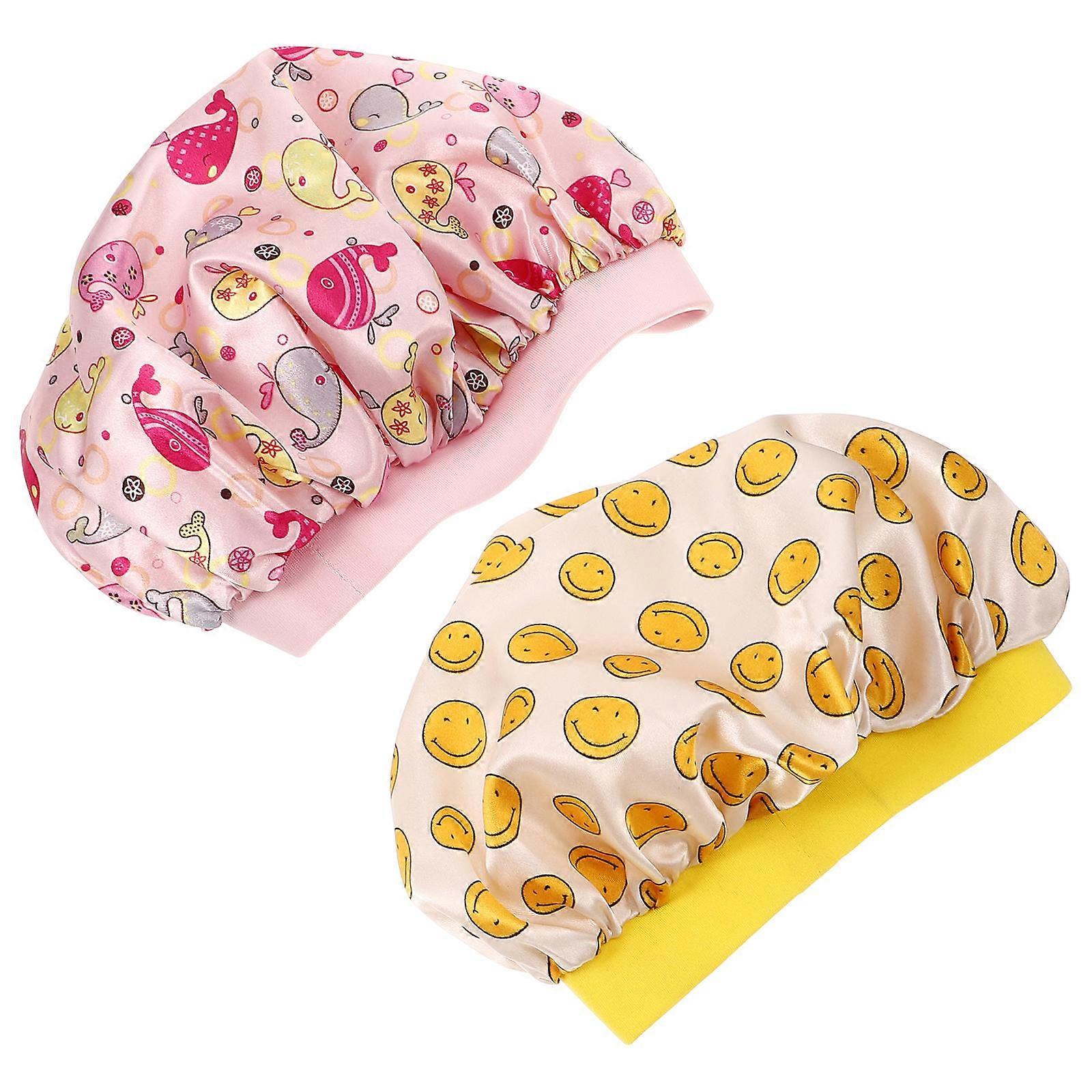 Elástico Crianças Dormindo Chapéu 2 Pcs Aba Larga Rodada Chapéu Noturno Perfeito Para Crianças Cores Sortidas Proteção Do Cabelo