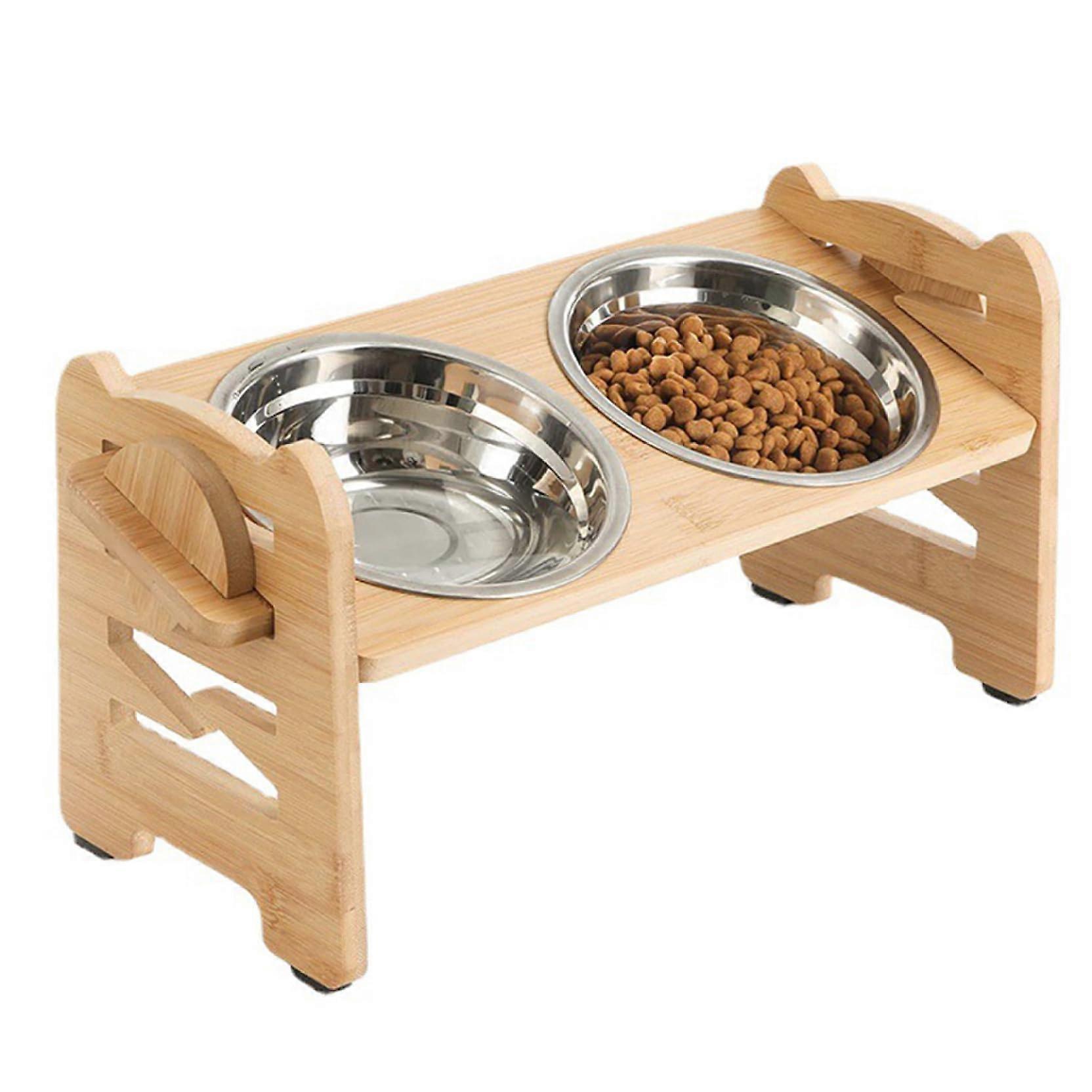 Double Cat Bowl, Double Cat Bowl, 2in1 Height Adjustable Stainless Steel Bowls with Stand for Indoor Kitty and Small Dogs