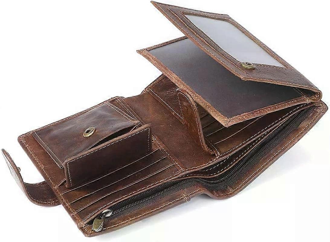 Leather Wallet for Men, Travel Large Capacity RFID Blocking Trifold Wallet
