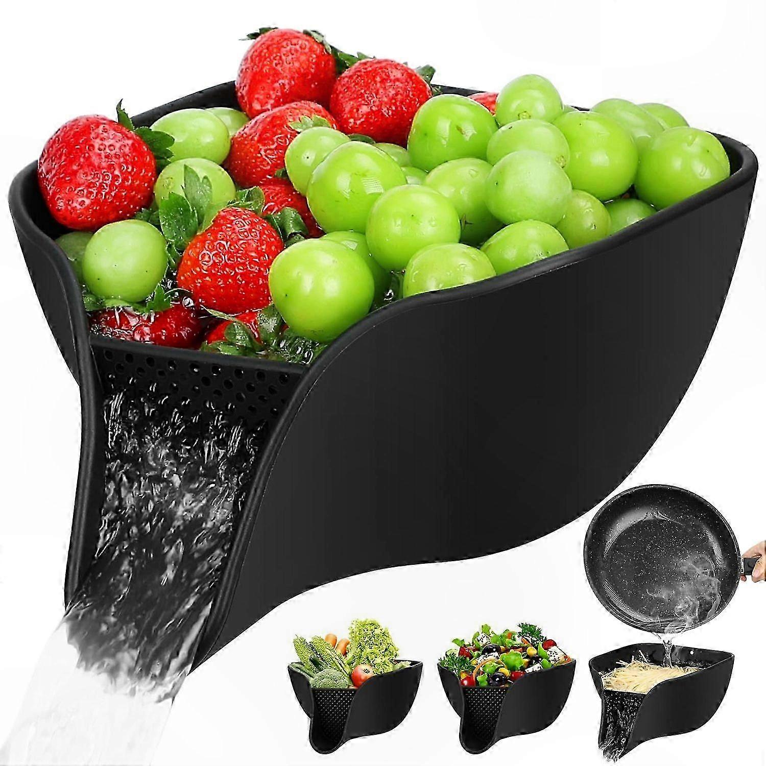 Set of 2 Multi-Use Drain Baskets with Pouring Spout, Dishwasher Safe, Easy to Clean