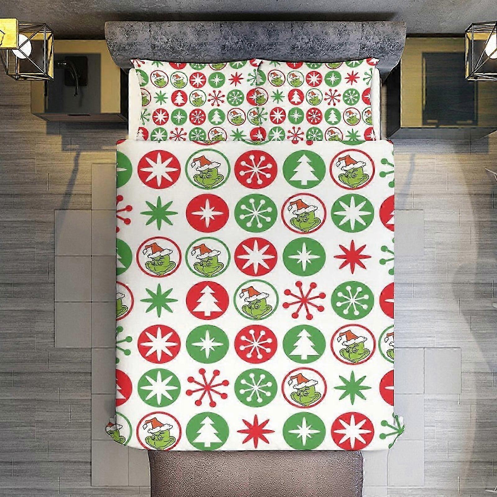 v3479 ملاءات السرير الفراش عيد الميلاد Grinch Dots 3 قطع غطاء لحاف مجموعة بالحجم الكامل سوبر لينة مقاومة للبهتان ستوكات 1 غطاء مع سحاب و 2 حبوب منع الحمل