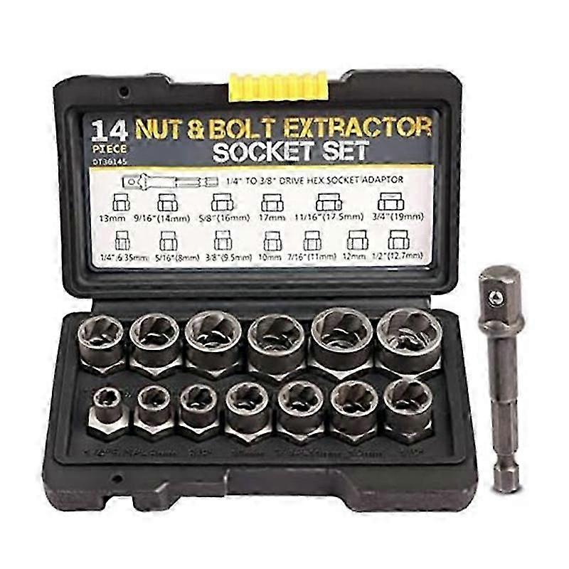 Impact Bolt Nut Extractor Set - 14 Piece 3/8 Inch Drive Set with Sockets from 1/4 to 3/4 Inch