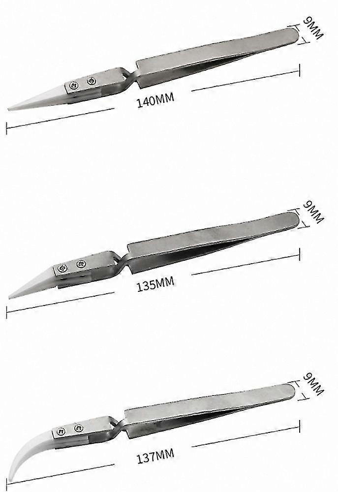 3-piece anti-static reverse ceramic tweezer set