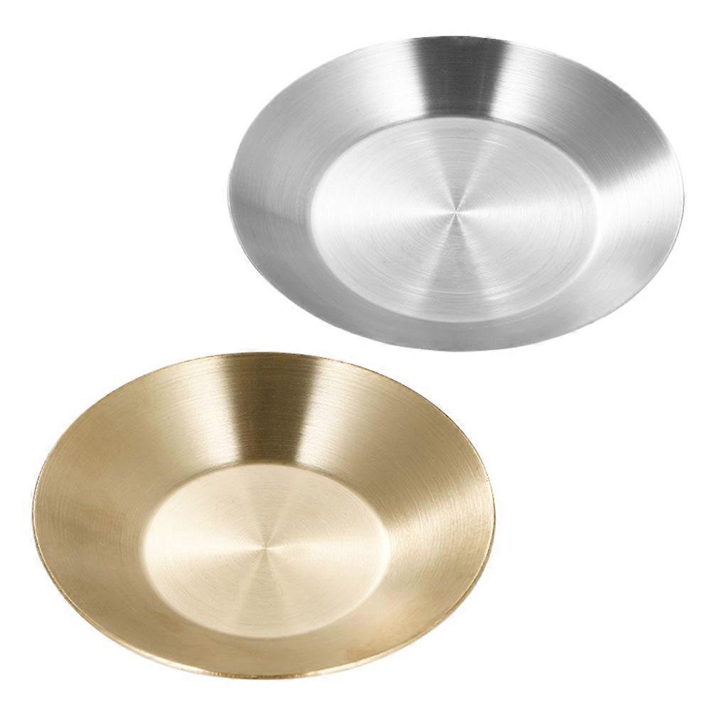 Round Stainless Steel Sauce Tray for Home Use Assorted Color Plates for Holding Sauces 2Pcs