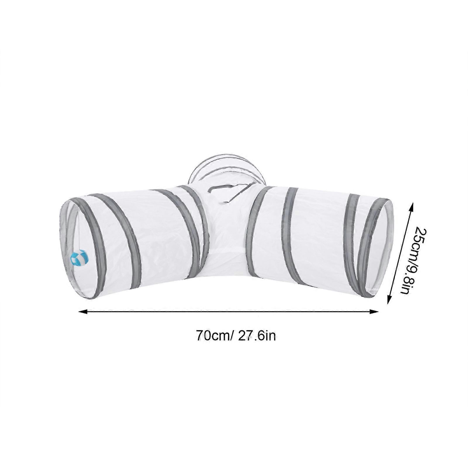 Foldable 3-Way Cat Play Tunnel 70x25cm Interactive Toy 01# White