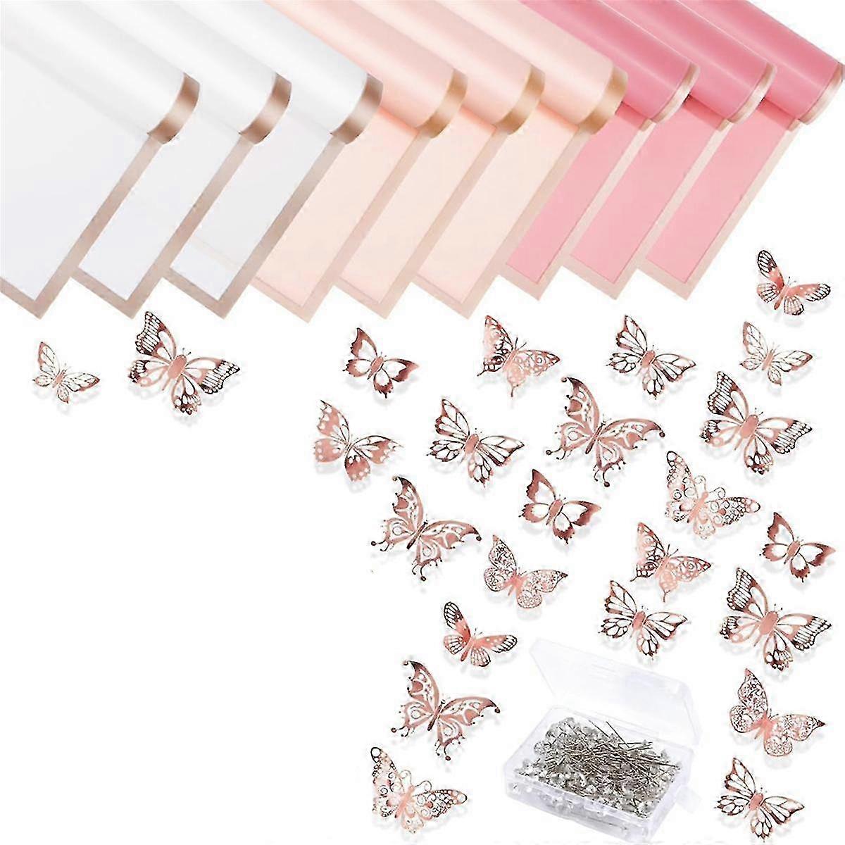 Wedding Corsages Set 100Pcs Bouquet Wedding Pins 48Pcs 3D Rose Gold Butterfly Wall Decor 15 Sheet Flower Wrapping Paper