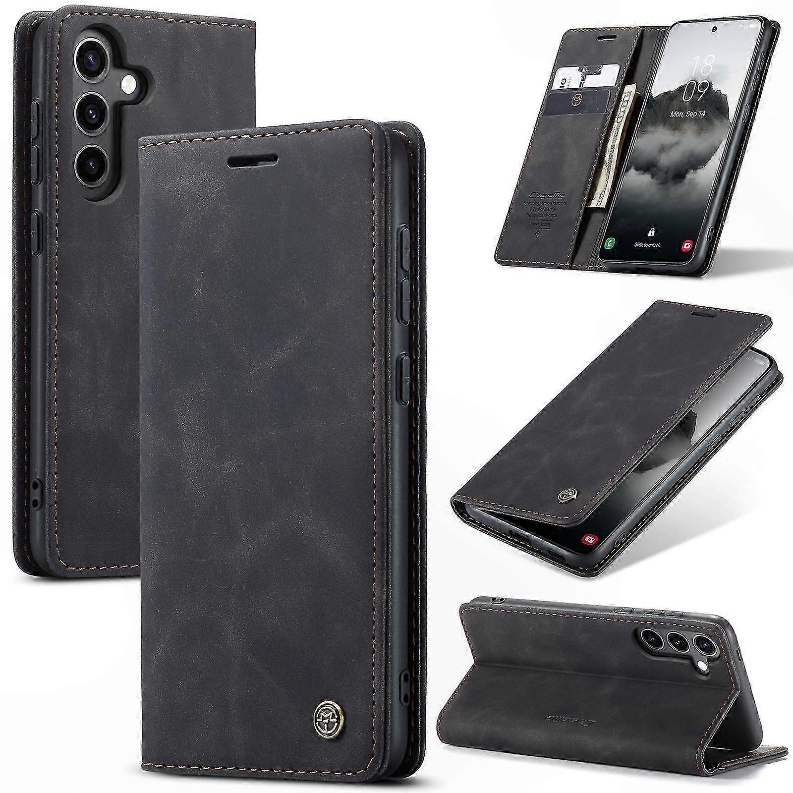 Leather Phone Case with Stand and Card Holder for Galaxy S24 FE