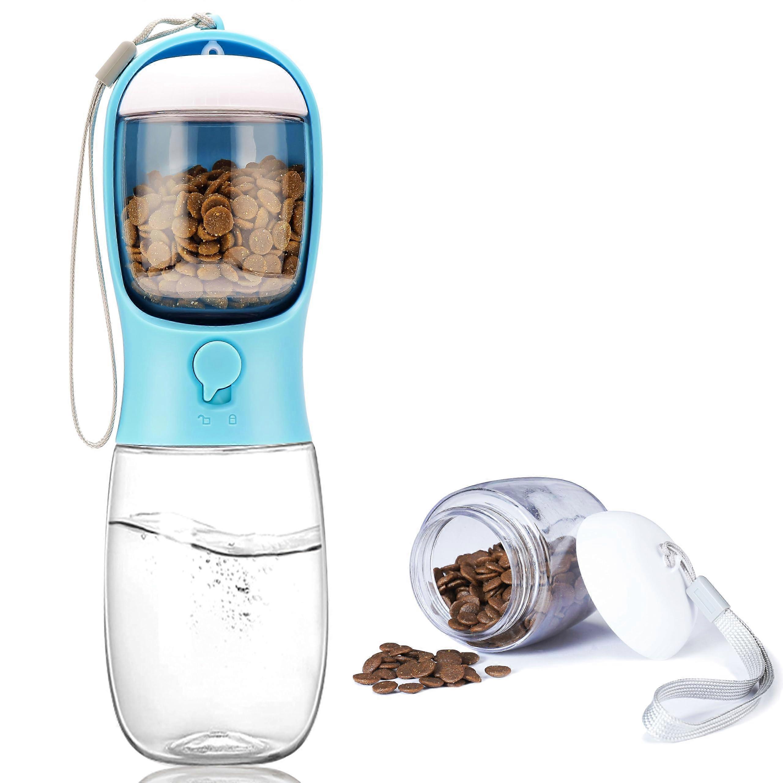 Portable Dog Water Bottle with Food Container, 550ml Leak-Proof Pet Water Dispenser with Built-in Activated Carbon Filter for Travel, Walking, Outdoor