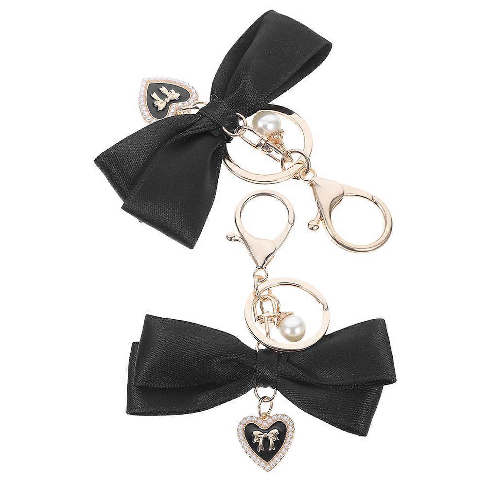 Cute Wristlet Keychain Faux Pearl Bow Bag Charm Keyring Attachment For Women Everyday Use 2Pcs