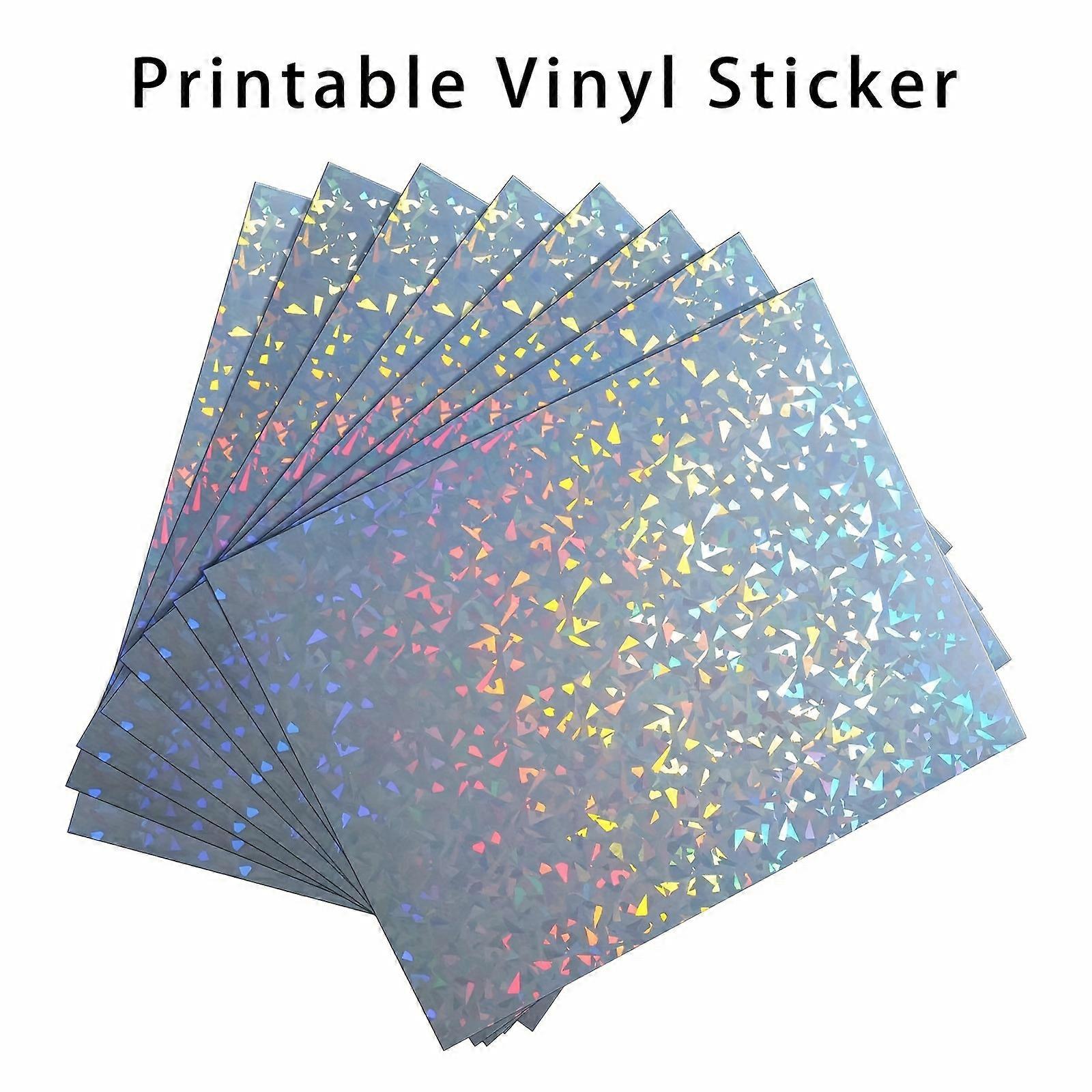 Holographic Printable Sticker Paper for Ink jet Printer, 10 Sheets Vinyl Sticker Printable Paper, Waterproof Glossy Sticker Paper 8.3 x 11.7 Inch